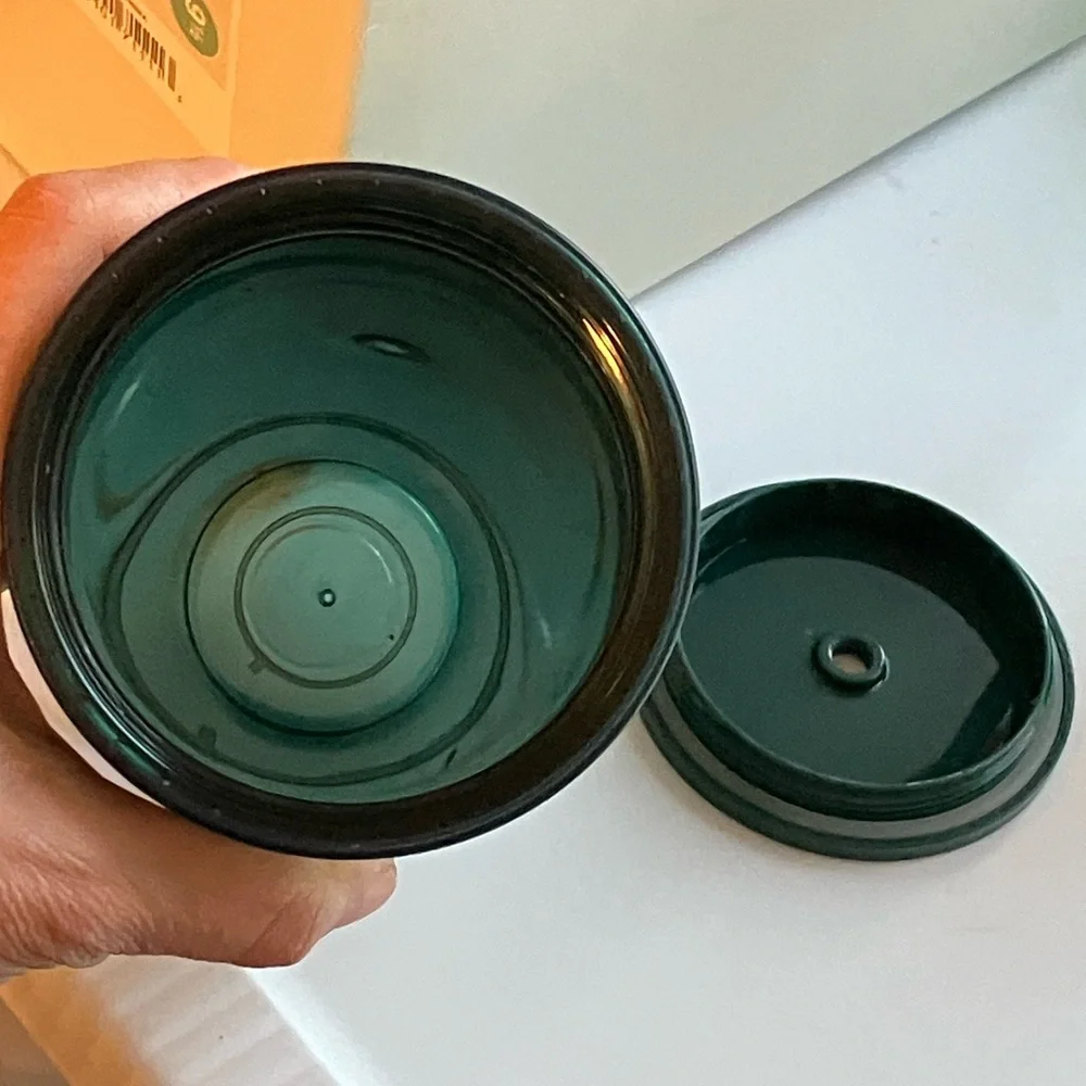 2 Starbucks tall 24 oz. plastic cups Holiday green sparkling flecks and tweed